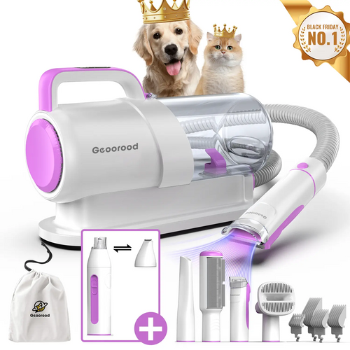 Geoorood Dog Grooming Vacuum Kit with 13000Pa Suction Power & 2.2L Dust Collection for Furry Animal Cleaning