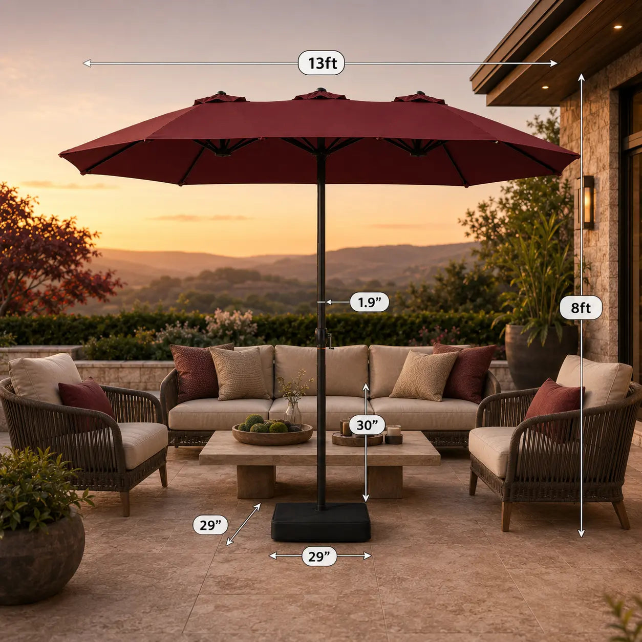 【Crazy Price】☂️15/13FT Double-Sided Patio Umbrella | Extra-Wide Outdoor Shade, Heavy-Duty Frame & 2 Sandbags Included