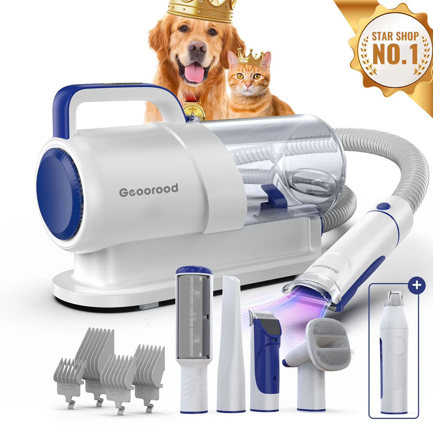 Geoorood Dog Grooming Vacuum Kit with 13000Pa Suction Power & 2.2L Dust Collection for Furry Animal Cleaning