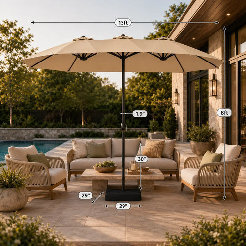 【Crazy Price】☂️15/13FT Double-Sided Patio Umbrella | Extra-Wide Outdoor Shade, Heavy-Duty Frame & 2 Sandbags Included