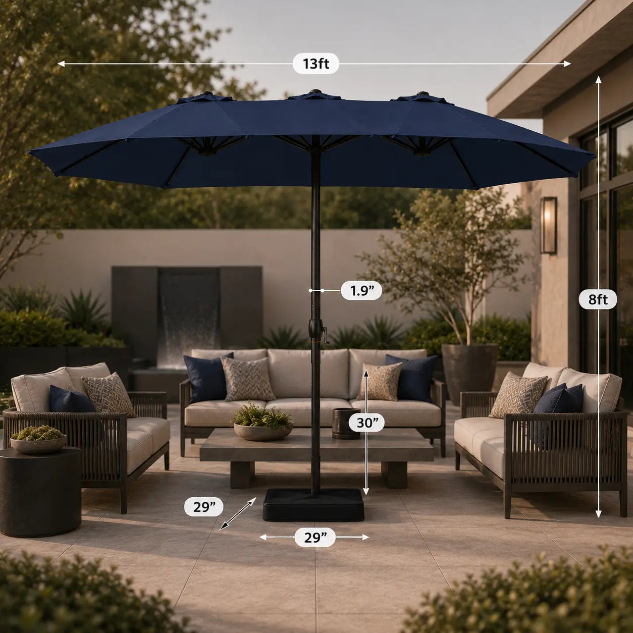 【Crazy Price】☂️15/13FT Double-Sided Patio Umbrella | Extra-Wide Outdoor Shade, Heavy-Duty Frame & 2 Sandbags Included