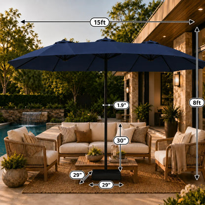 【Crazy Price】☂️15/13FT Double-Sided Patio Umbrella | Extra-Wide Outdoor Shade, Heavy-Duty Frame & 2 Sandbags Included