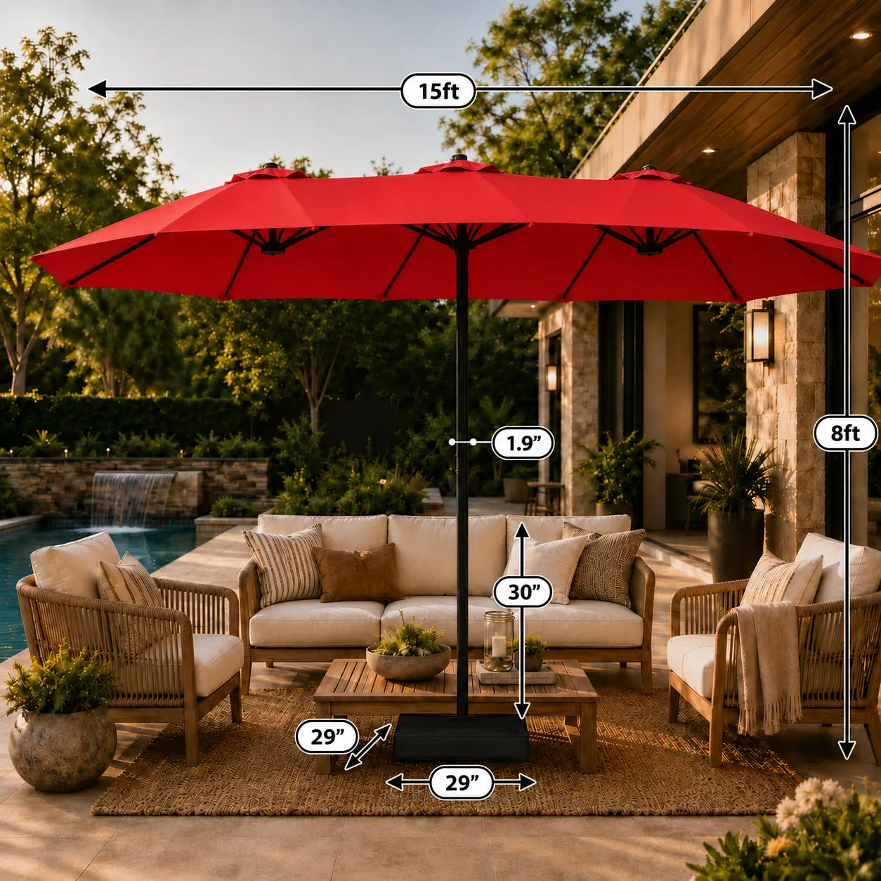 【Crazy Price】☂️15/13FT Double-Sided Patio Umbrella | Extra-Wide Outdoor Shade, Heavy-Duty Frame & 2 Sandbags Included