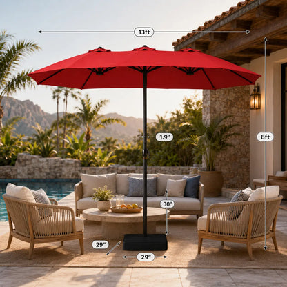 【Crazy Price】☂️15/13FT Double-Sided Patio Umbrella | Extra-Wide Outdoor Shade, Heavy-Duty Frame & 2 Sandbags Included