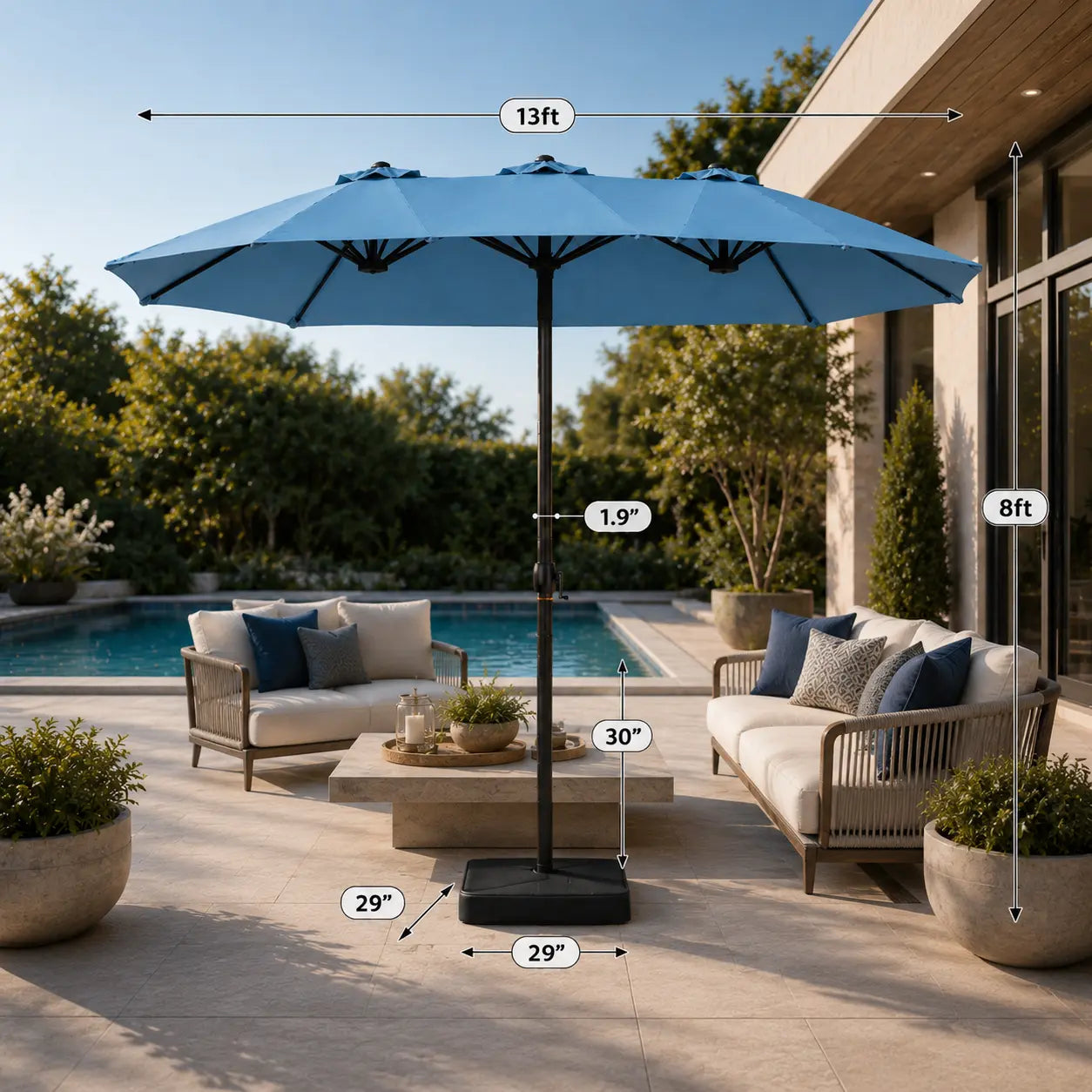 【Crazy Price】☂️15/13FT Double-Sided Patio Umbrella | Extra-Wide Outdoor Shade, Heavy-Duty Frame & 2 Sandbags Included