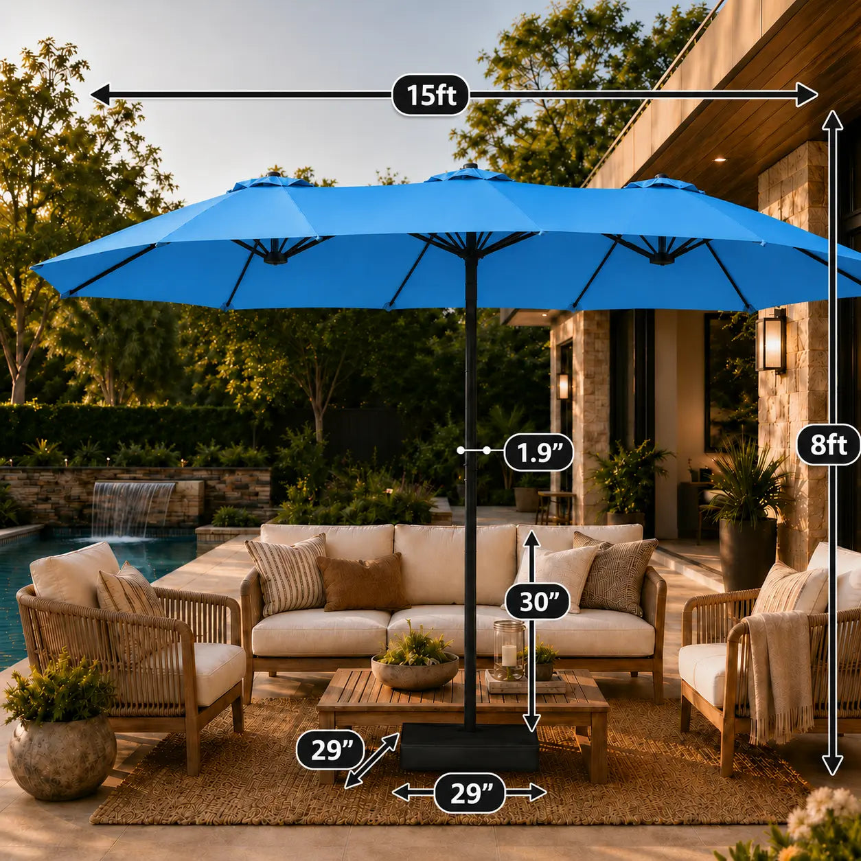 【Crazy Price】☂️15/13FT Double-Sided Patio Umbrella | Extra-Wide Outdoor Shade, Heavy-Duty Frame & 2 Sandbags Included