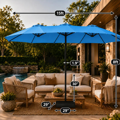 【Crazy Price】☂️15/13FT Double-Sided Patio Umbrella | Extra-Wide Outdoor Shade, Heavy-Duty Frame & 2 Sandbags Included