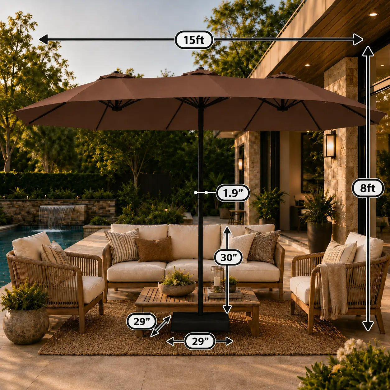 【Crazy Price】☂️15/13FT Double-Sided Patio Umbrella | Extra-Wide Outdoor Shade, Heavy-Duty Frame & 2 Sandbags Included