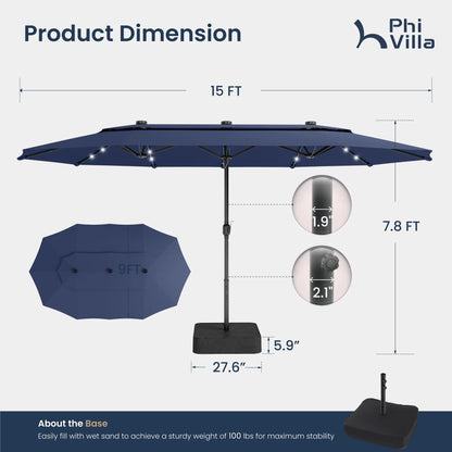 🌈 New and Improved Umbrella--13ft Double Layer Patio Umbrella with Color LED Lights: