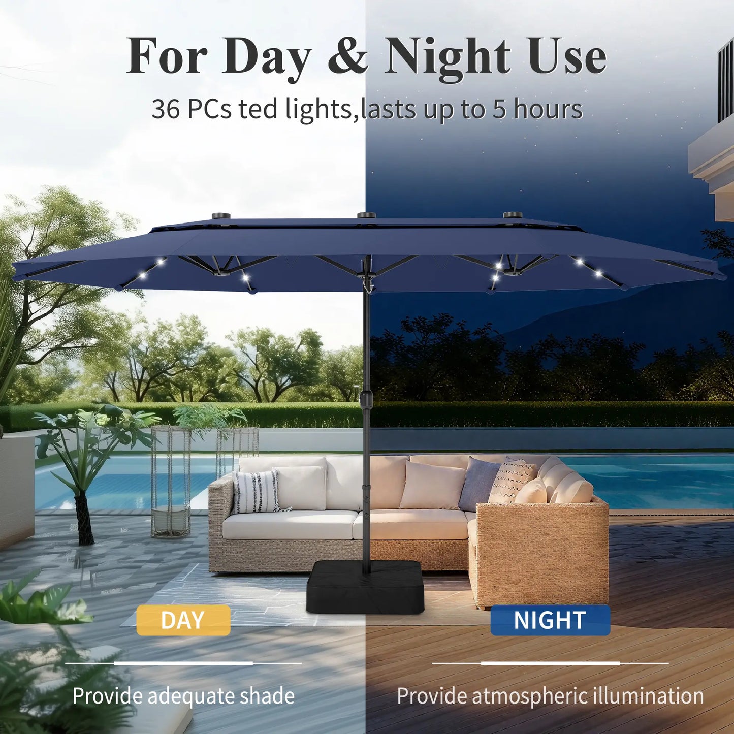 🌈 New and Improved Umbrella--13ft Double Layer Patio Umbrella with Color LED Lights: