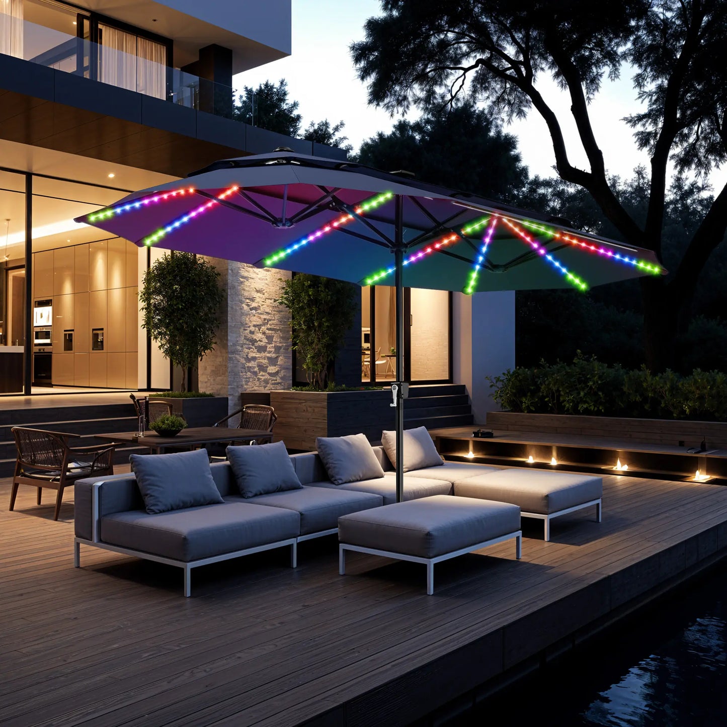 🌈 New and Improved Umbrella--13ft Double Layer Patio Umbrella with Color LED Lights: