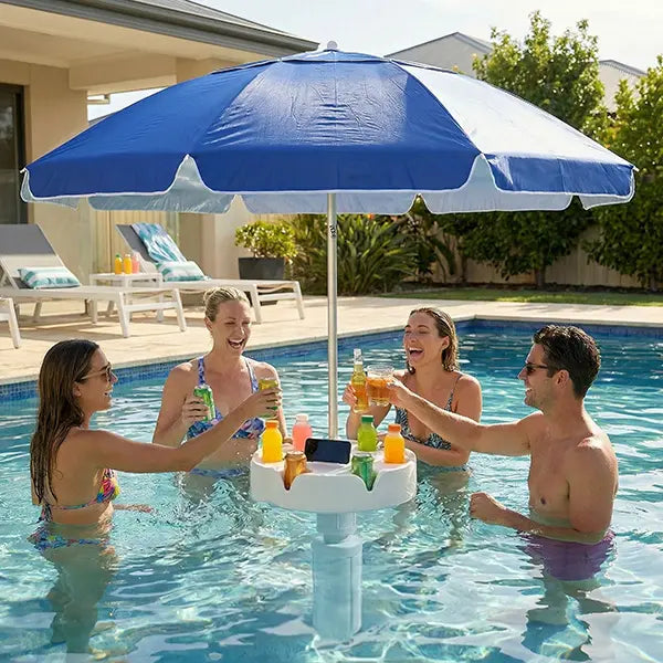 🏊🏻Floating Pool Umbrella with Bar and Base, Portable Pool Bar Table Umbrellas with Cup Holder & Phone Stand.