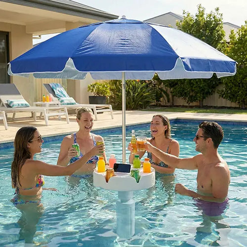 🏊🏻Floating Pool Umbrella with Bar and Base, Portable Pool Bar Table Umbrellas with Cup Holder & Phone Stand.