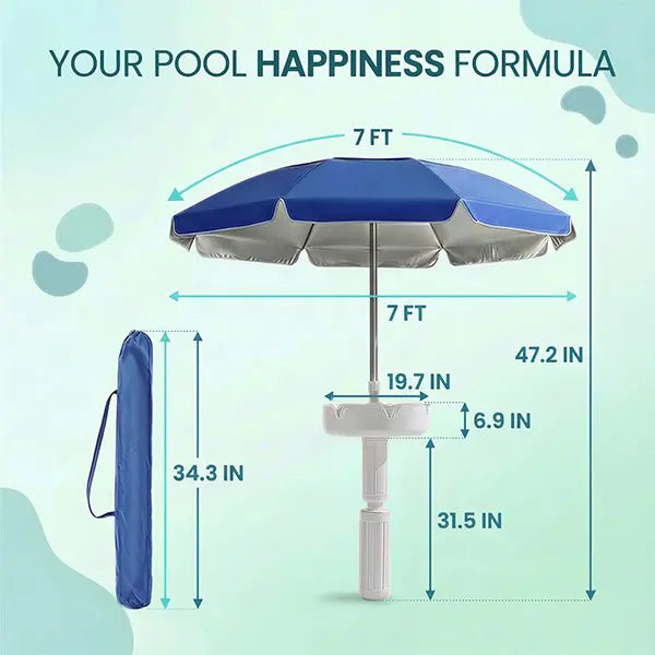 🏊🏻Floating Pool Umbrella with Bar and Base, Portable Pool Bar Table Umbrellas with Cup Holder & Phone Stand.