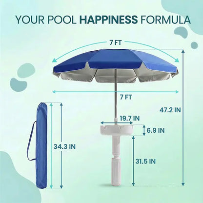 🏊🏻Floating Pool Umbrella with Bar and Base, Portable Pool Bar Table Umbrellas with Cup Holder & Phone Stand.