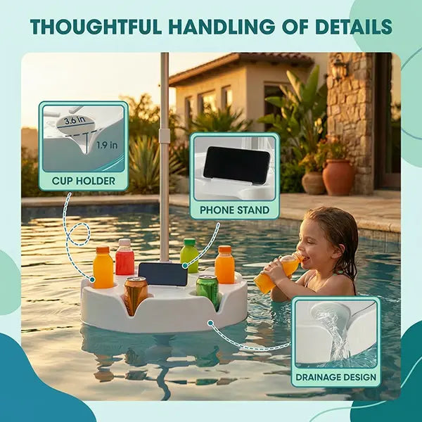 🏊🏻Floating Pool Umbrella with Bar and Base, Portable Pool Bar Table Umbrellas with Cup Holder & Phone Stand.