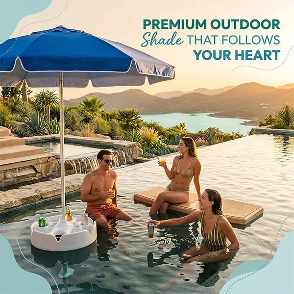 🏊🏻Floating Pool Umbrella with Bar and Base, Portable Pool Bar Table Umbrellas with Cup Holder & Phone Stand.