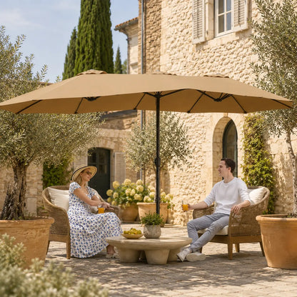【Crazy Price】☂️15/13FT Double-Sided Patio Umbrella | Extra-Wide Outdoor Shade, Heavy-Duty Frame & 2 Sandbags Included