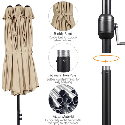 【Crazy Price】☂️15/13FT Double-Sided Patio Umbrella | Extra-Wide Outdoor Shade, Heavy-Duty Frame & 2 Sandbags Included