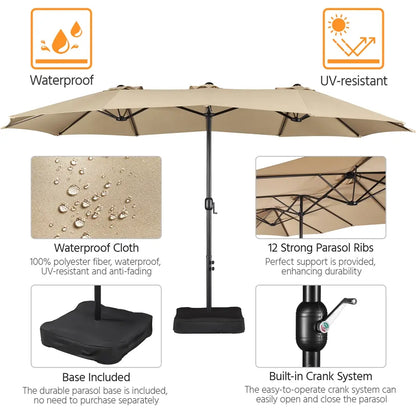 【Crazy Price】☂️15/13FT Double-Sided Patio Umbrella | Extra-Wide Outdoor Shade, Heavy-Duty Frame & 2 Sandbags Included