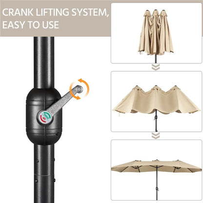 【Crazy Price】☂️15/13FT Double-Sided Patio Umbrella | Extra-Wide Outdoor Shade, Heavy-Duty Frame & 2 Sandbags Included