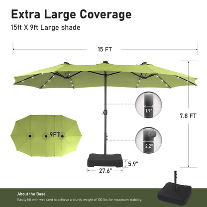 Elevate Your Outdoor Comfort☂️15-foot Large Outdoor Patio Umbrella with Base – LED Lights Optional